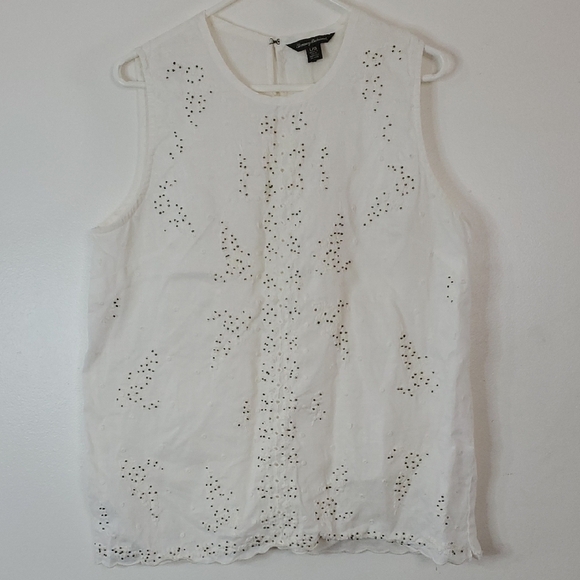 Tommy Bahama Tops - Tommy Bahama Beaded Ivory Ramie Tank Top Size Large Summer Resortwear Keyhole